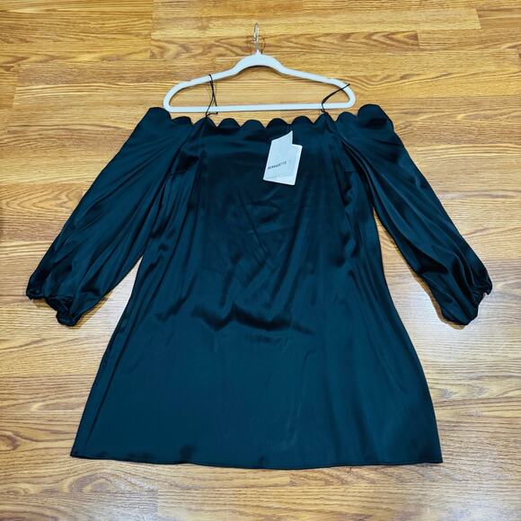 BERNADETTE Michelle Off-the-shoulder Scalloped Stretch-silk Satin Mini Dress 42 - Picture 11 of 12